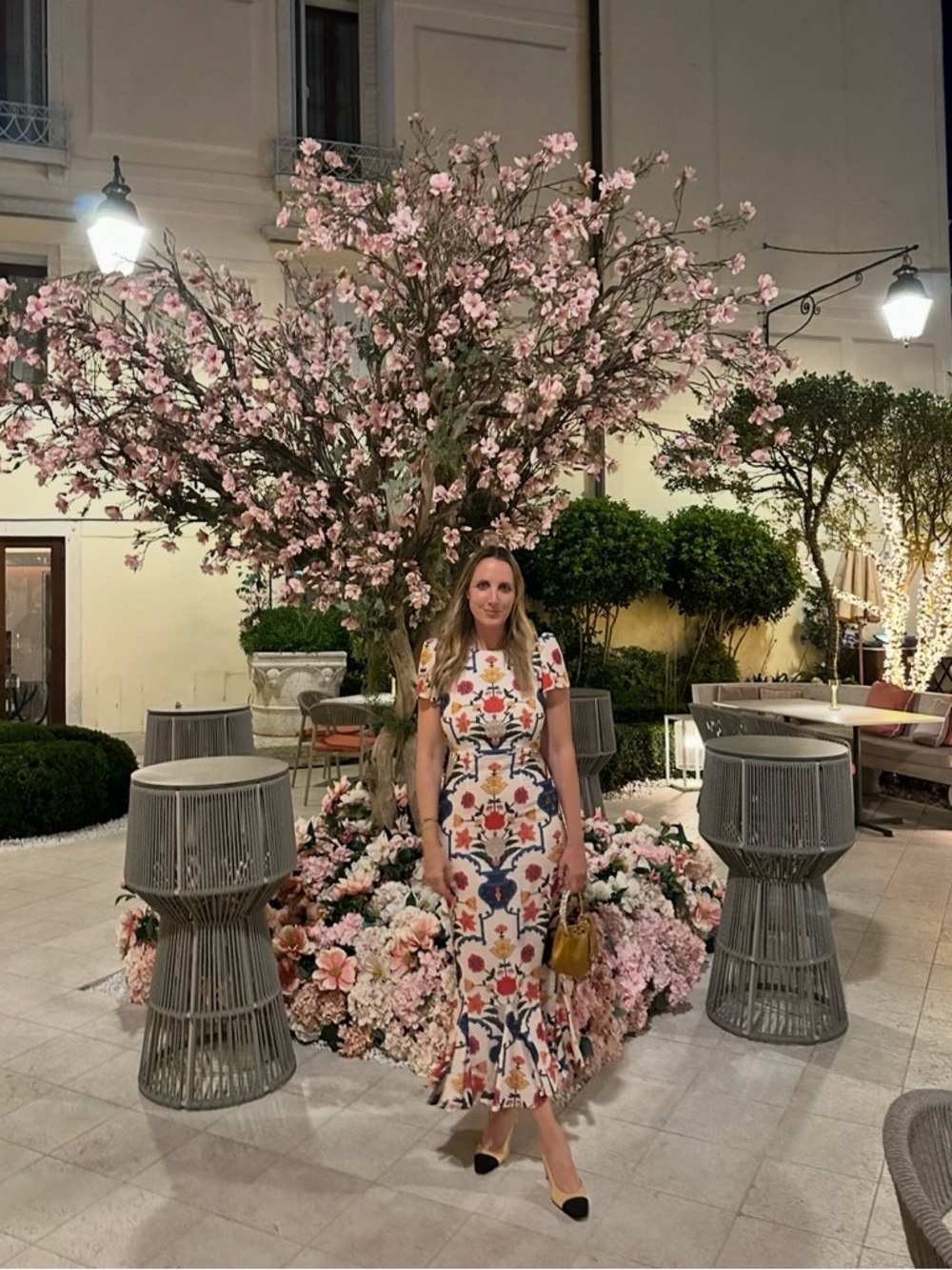 RHODE Floral Maxi Dress in White, Red, Navy and Yellow